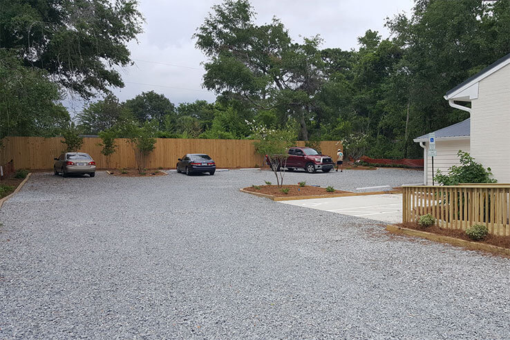 A recently finished gravel driveway.